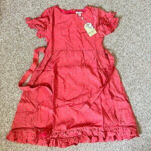 Richie House Coral Red Orange Polka Dot Girls Flared Dress 11 12 NWT
